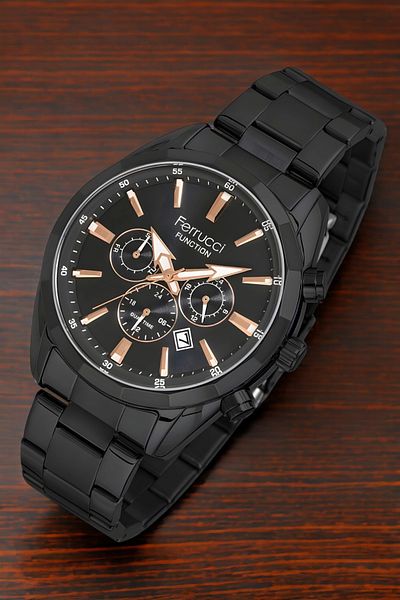 Ferrucci Black Function Men's Wrist Watch - Bracelet Gift Fcf.14075Fm.03