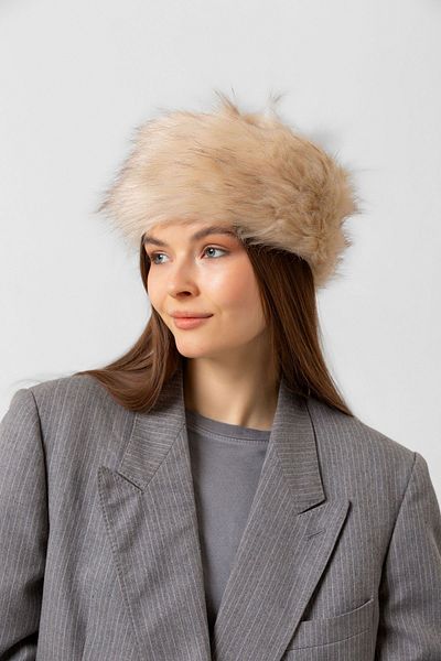 Luminos Butik Beige Plush Textured and Furry Heart Hat - Fluffy and Soft Structure Spk1141