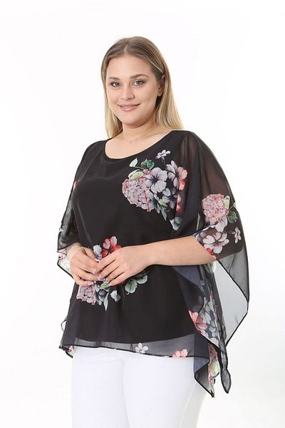 modayız Plus Size Patterned Chiffon Blouse 18D-2540