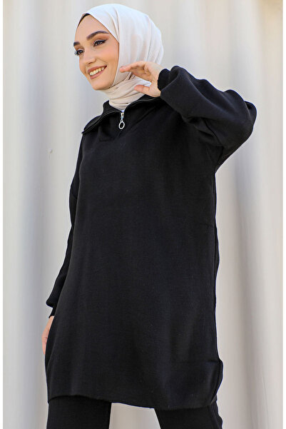 sefamerve Black Knitwear Set - Zipper Detailed Collar 11017-04