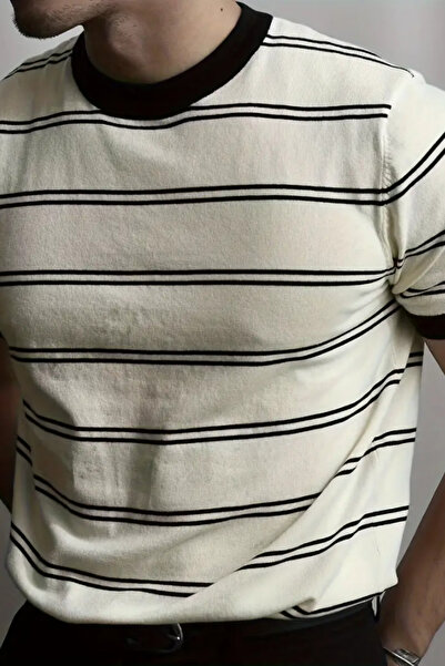 Tarz Cool Men's Stripe Detail Slim Fit Crew Neck Knitwear T-Shirt