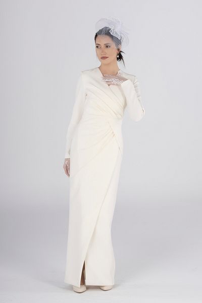 PEARL Elegant White Pleated Long Promise Dress - Wedding and Wedding Evening Dress with Minimal and Elegance
