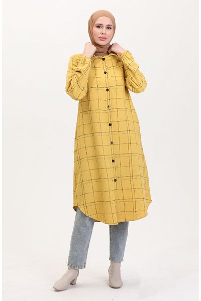 sefamerve Mustard Tweed Tunic 0564-02 with Buttons
