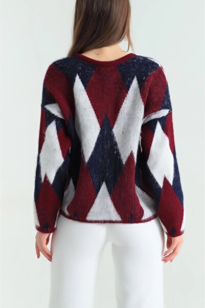 Ugdelia Diamond Patterned Feathered Rose Gold Women's Cardigan