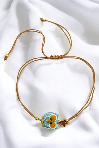 PETEK AKSESUAR Turquoise Owl Handmade Glass Murano Anklet Bracelet