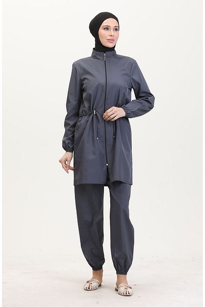 sefamerve Ανθρακί Μαγιό Hijab με φερμουάρ - 9002-03