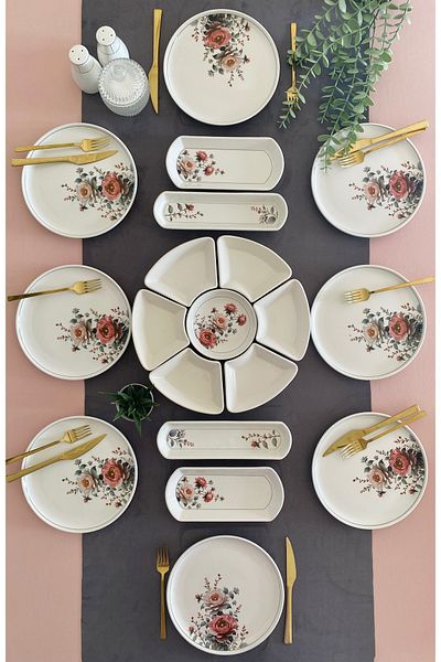VENÜS HOME DECORATION Hasbahçe 8-Piece 19-Piece Breakfast Set