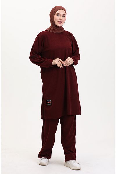 sefamerve Burgunderfarbenes Tunika- und Hosen-Set – 0565-04