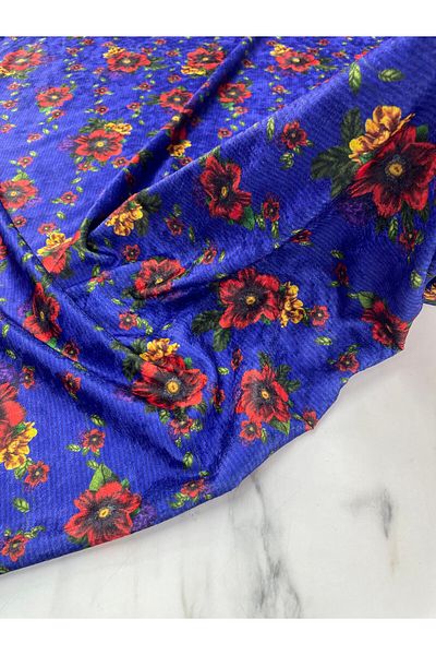ipekkumaş Țesătură din catifea pentru rochii cu model de flori bleumarin Produsul nostru este vândut în bucăți 1 bucată 1 metru