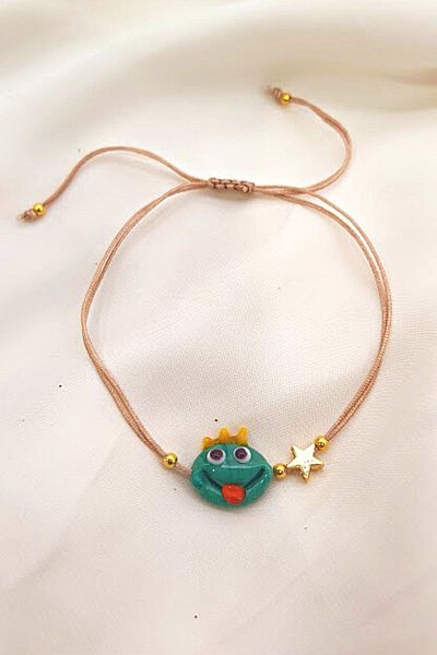 PETEK AKSESUAR Frog Handmade Glass Murano Anklet Bracelet