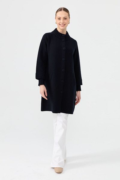 Desen Triko Cardigan lung de lână pentru femei K.Blue Marine cu guler vertical
