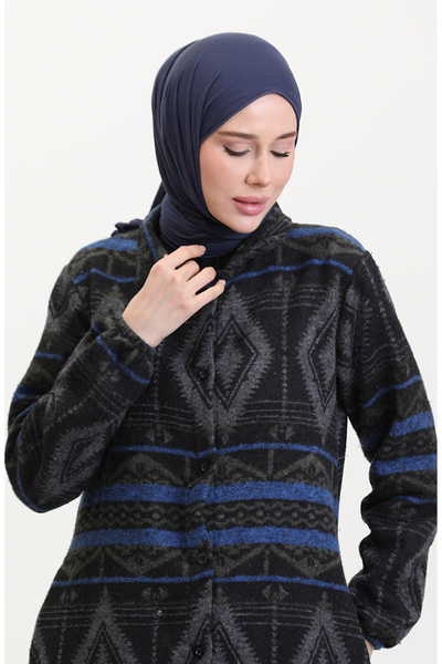 sefamerve Black Saks Ethnic Patterned Buttoned Cap - 0559-12