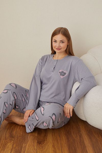 CALİA Women's Interlock Fabric Plus Size Button Sleepwear Suit
