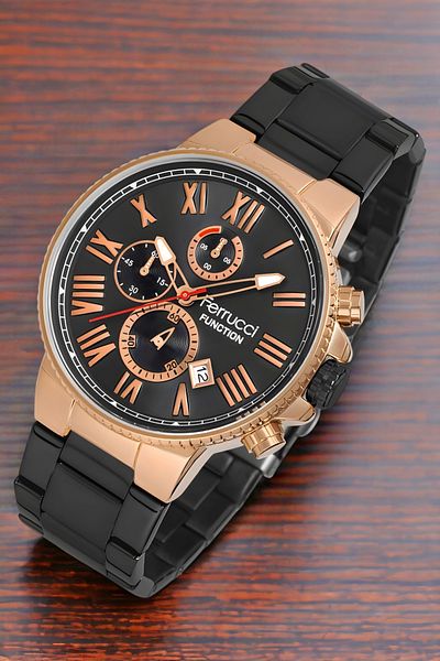 Ferrucci Function Men's Wrist Watch Black-Rose Color Fc.12669Tm.01 Bracelet Gift Sdfer120