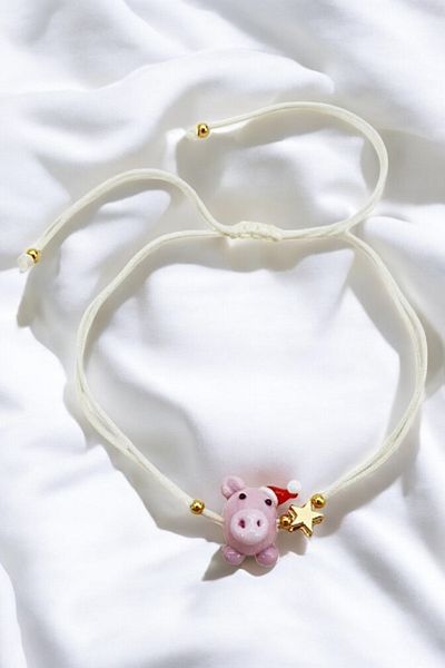 PETEK AKSESUAR Pink Piggy Handmade Glass Murano Anklet Bracelet