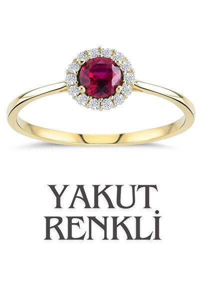 Hepimitu Yakut Renkli Taşlı Altın Yüzük 14 Ayar