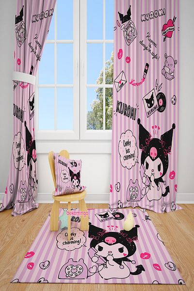 dekomingo Big Stripes Kuromi̇ 2 Wings Fon Curtain