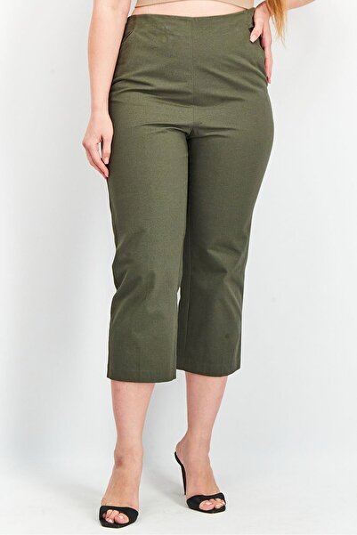 Tchibo Women Regular Fit Plain Capri Pants, Olive