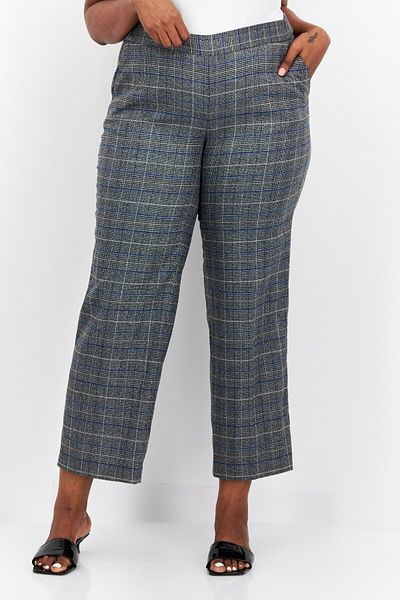 Kasper Women Plus Size Plaid Straight Pants, Grey Combo