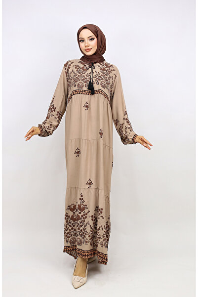 sefamerve Φόρεμα βισκόζης με φλοράλ στάμπα σε χρώμα βιζόν - 4084-08