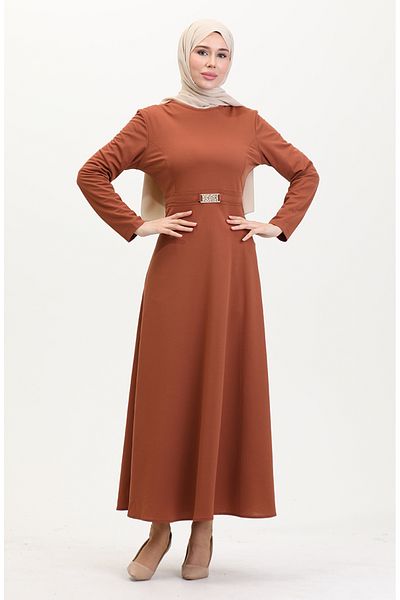 sefamerve Ziegelfarbenes Kleid mit Schnalle – 7123-01