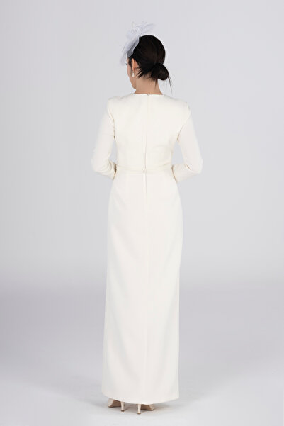 PEARL Elegant White Pleated Long Promise Dress - Wedding and Wedding Evening Dress with Minimal and Elegance