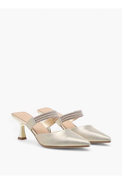 Flora Bella by Shoexpress Flora Bella Embellished Pointed Toe Mules with Flared Heels
