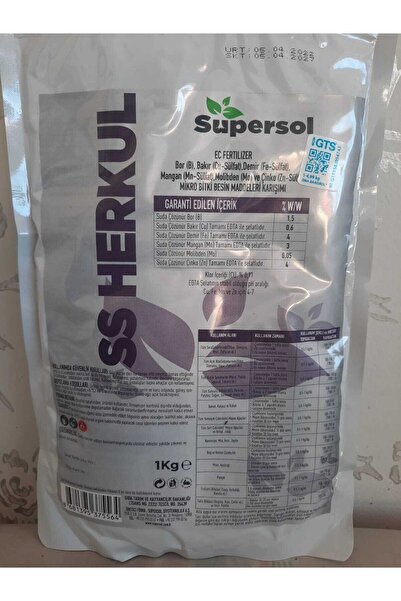 SUPERSOL BİYOTEKNOLOJİ Ss Herkül 1 Kg Toz Iz Element -bitki Coşturan-bitki Ye...