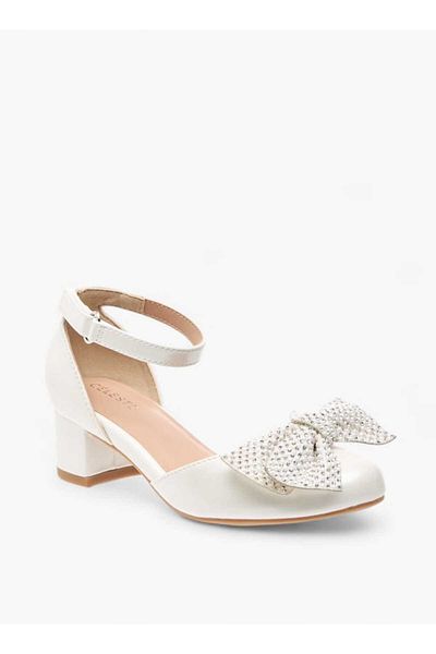 Celeste Girls' Bow Embellished Block Heel Shoes with Hook and Loop Closure