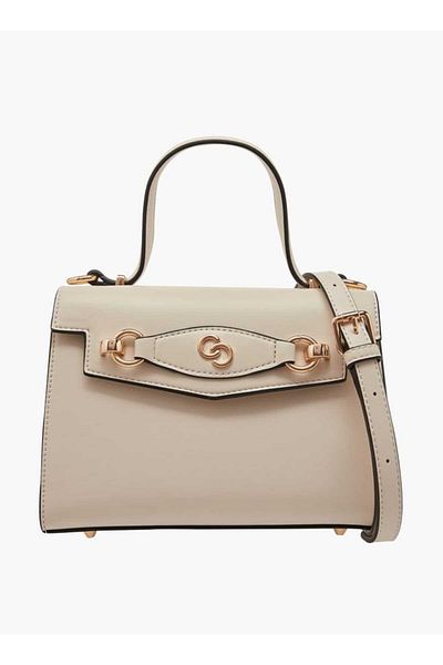 Celeste Solid Satchel Bag with Detachable Strap and Button Closure