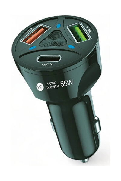 Leastra 3 Çıkışlı destekli Oto Çakmaklık Şarj Aleti  Type-C ve USB Çıkışlı  55W - CR10 Leastra 55 watt