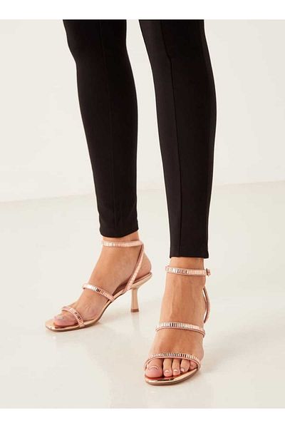 Celeste Women's Embellished Ankle Strap Sandals with Kitten Heels