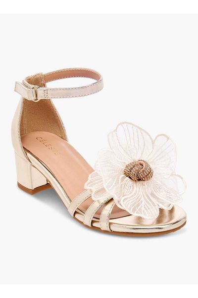 Celeste Girls' Flower Applique Sandals with Block Heels