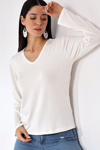 Devinka Women's 2 Pack V-Neck Oversize Basic Long Sleeve T-Shirt