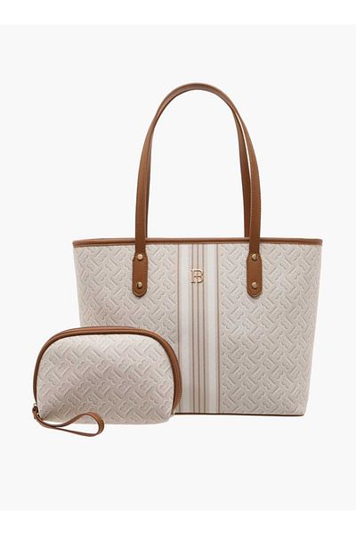 Flora Bella by Shoexpress حقيبة توت بطبعة فلورا بيلا مونوغرام مع محفظة بسحاب