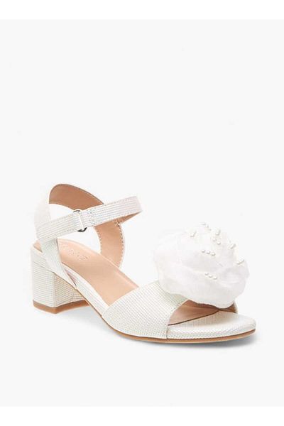 Celeste Celeste Girls' Floral Applique Block Heel Sandals with Hook and Loop Closure