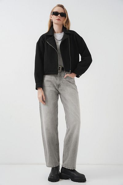 Bigdart 0717 Kurze Kaschmirmantel für Damen – Schwarz