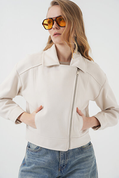 Bigdart 0717 Model Women's Ecru Short Stamp Jacket