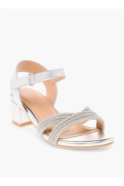 Celeste Celeste Girls' Embellished Block Heeled Sandals with Hook and Loop Closure