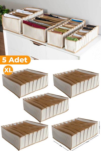 Serstil Μπεζ ριγέ Organizer 8 θέσεων - Xlarge 30 x 39 x 14 cm 5 Τεμάχια