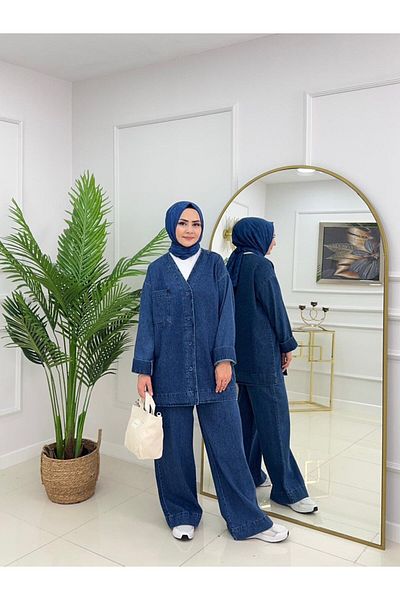 Enans Design Γυναικείο Hijab Σετ 2 τζιν μπουφάν & τζιν παντελόνι