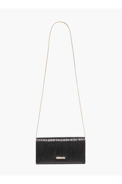 Celeste CelesteTextured Clutch with Detachable Chain Strap and Flap Closure