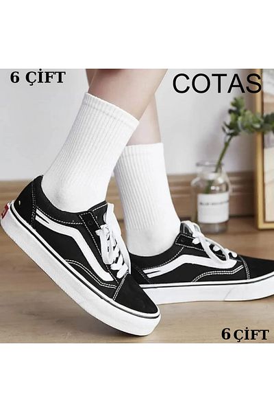 COTAS 6 ζευγάρια Unisex Μαύρες Λευκές Γκρι Ριγέ Κάλτσες Τένις College χωρίς επένδυση