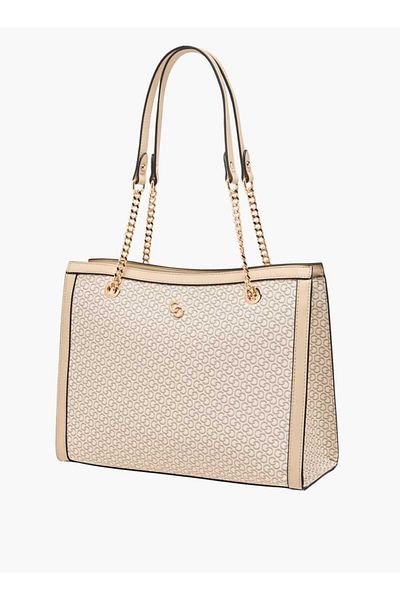Celeste Monogram Print Tote Bag with Double Handles and Zip Closure