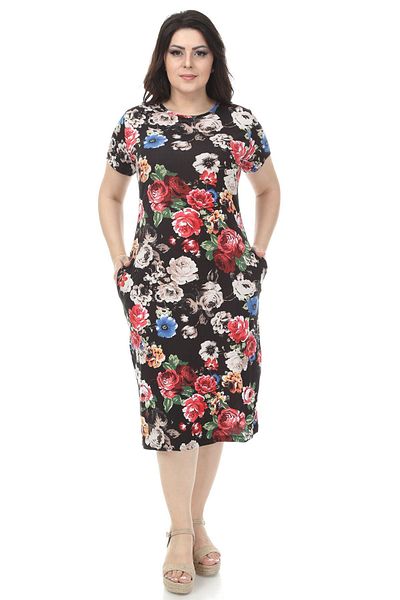 modayız Φόρεμα με μαύρο σχέδιο με τσέπες Plus Size 16c-1166