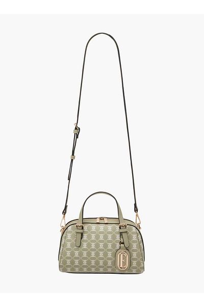 ELLE All-Over Monogram Print Tote Bag with Detachable Strap and Zip Closure