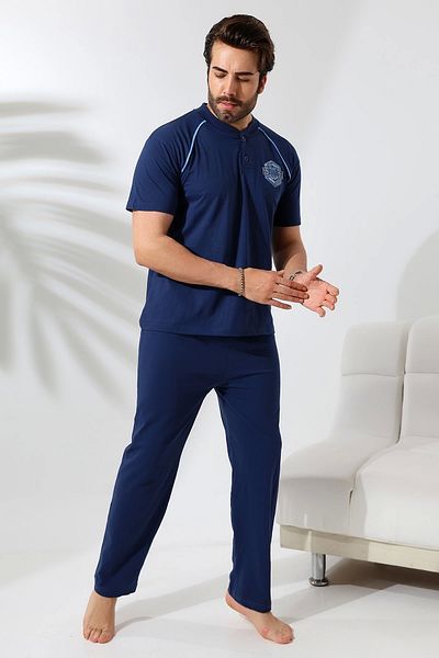 LadyMina Pijama Μπλε Comfort Διπλό Ανδρικό Σετ Πυτζάμες - Κοντό μανίκι