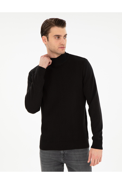 Pierre Cardin Siyah Slim Fit Yarım Balıkçı Triko Kazak 50300498-VR046