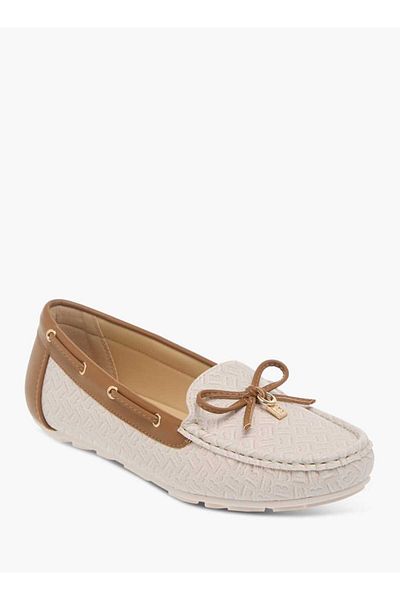 Flora Bella by Shoexpress Flora Bella Textured Slip-On Loafers with Lace and Bow Detail