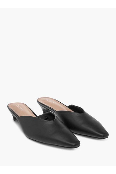 Celeste Women's Solid Pointed Toe Slip-On Mules with Kitten Heels